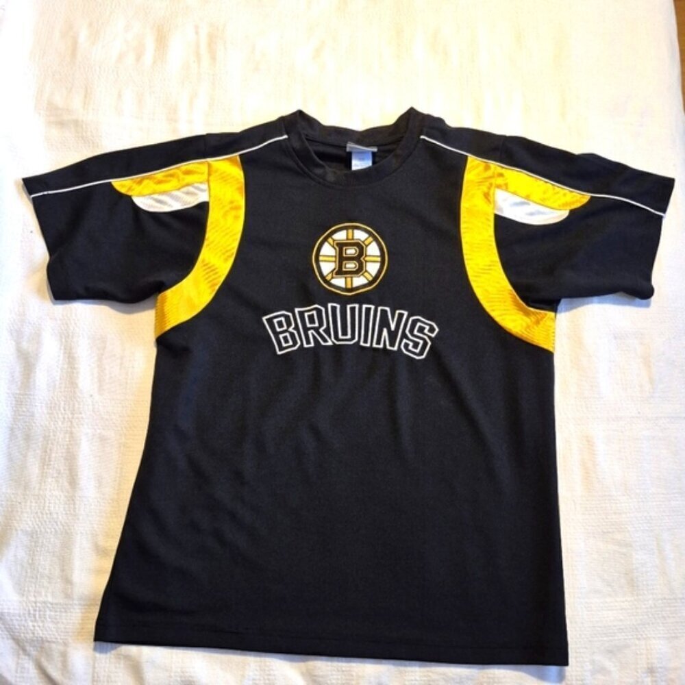 Boston Bruins boys size XL or 16/18 short sleeve black embroidered shirt VGUC
